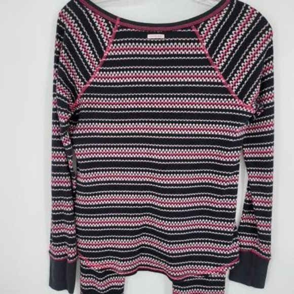 PINK Victorias Secret Thermal Long Johns Pajama Set Black Pink Small - Picture 4 of 8